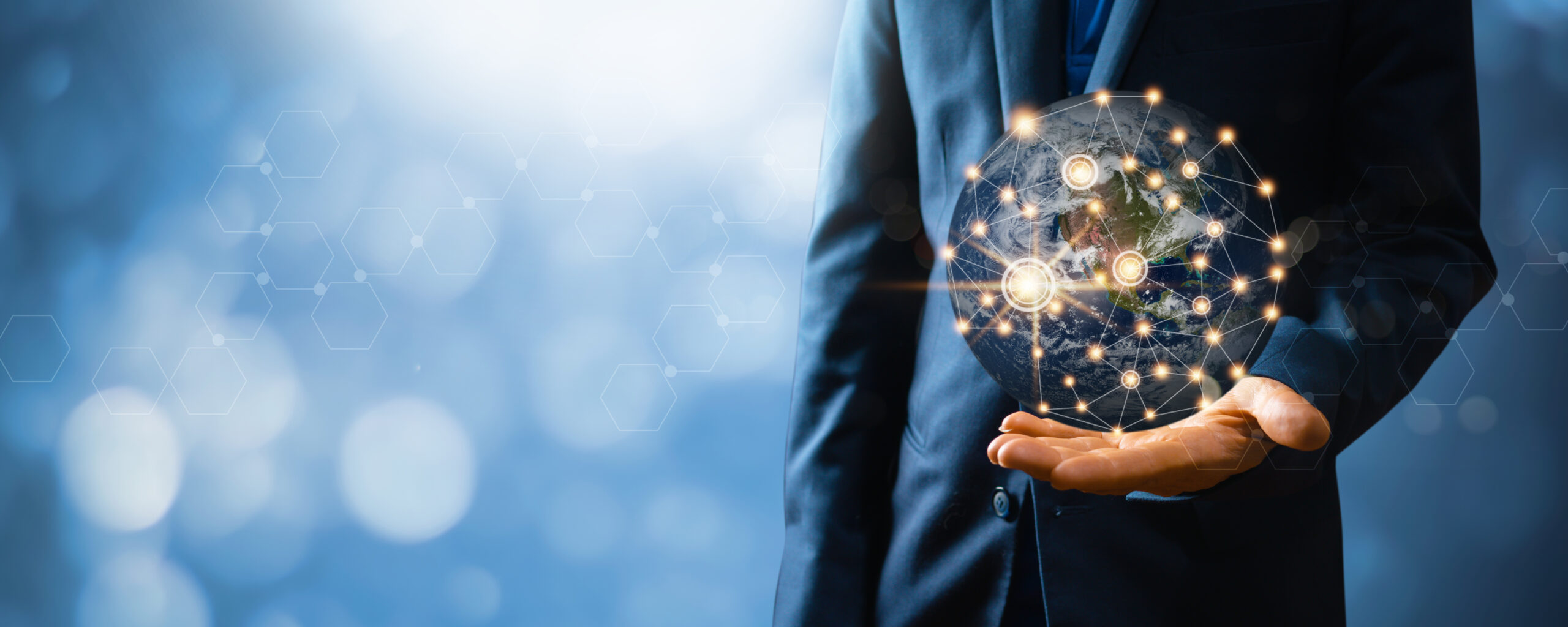 global network connection and high technology, businessman holdi